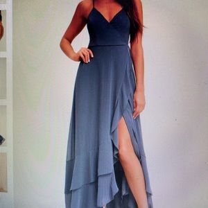 In Love Forever Granite Blue Lace-Up High-Low Maxi Dress